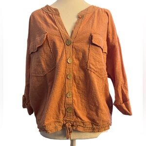 Free People Eliza Button Up Tie Waist Top Dusty Rose Small